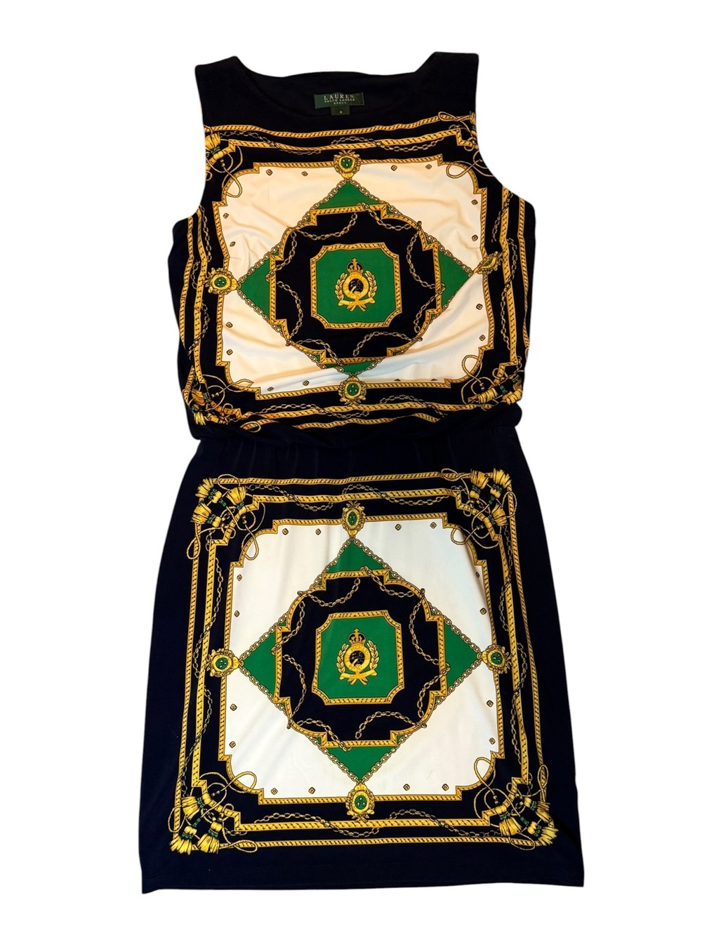 Lauren Ralph Lauren Black, Green & Cream Sleeveless Printed Mini Dress